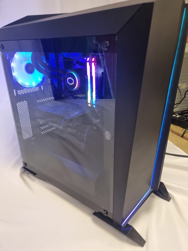 side profile of pc with lights on